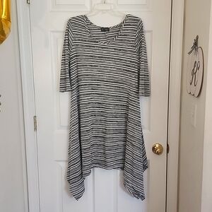 Black, Gray, and White Horizontally Striped Lightweight Dress